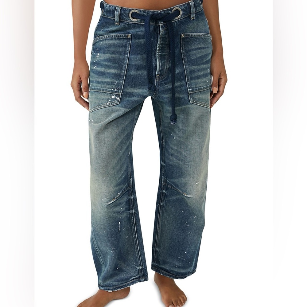 Free People We The Free Moxie Pull On Barrel Jeans Size 25 in Timeless Blue